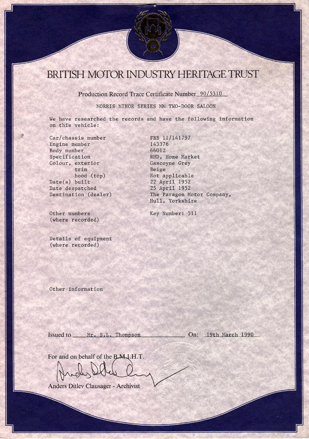 Heritage Certificate